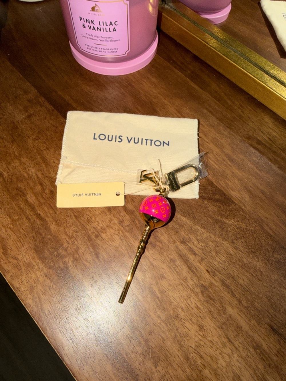 Louis Vuitton Lv sweets Gold-Tone Key Charm with Pink Monogram Lollipop - Picture 5 of 8